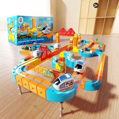 Construction Toy Electric Train Set Magnetic Playset - Image 1